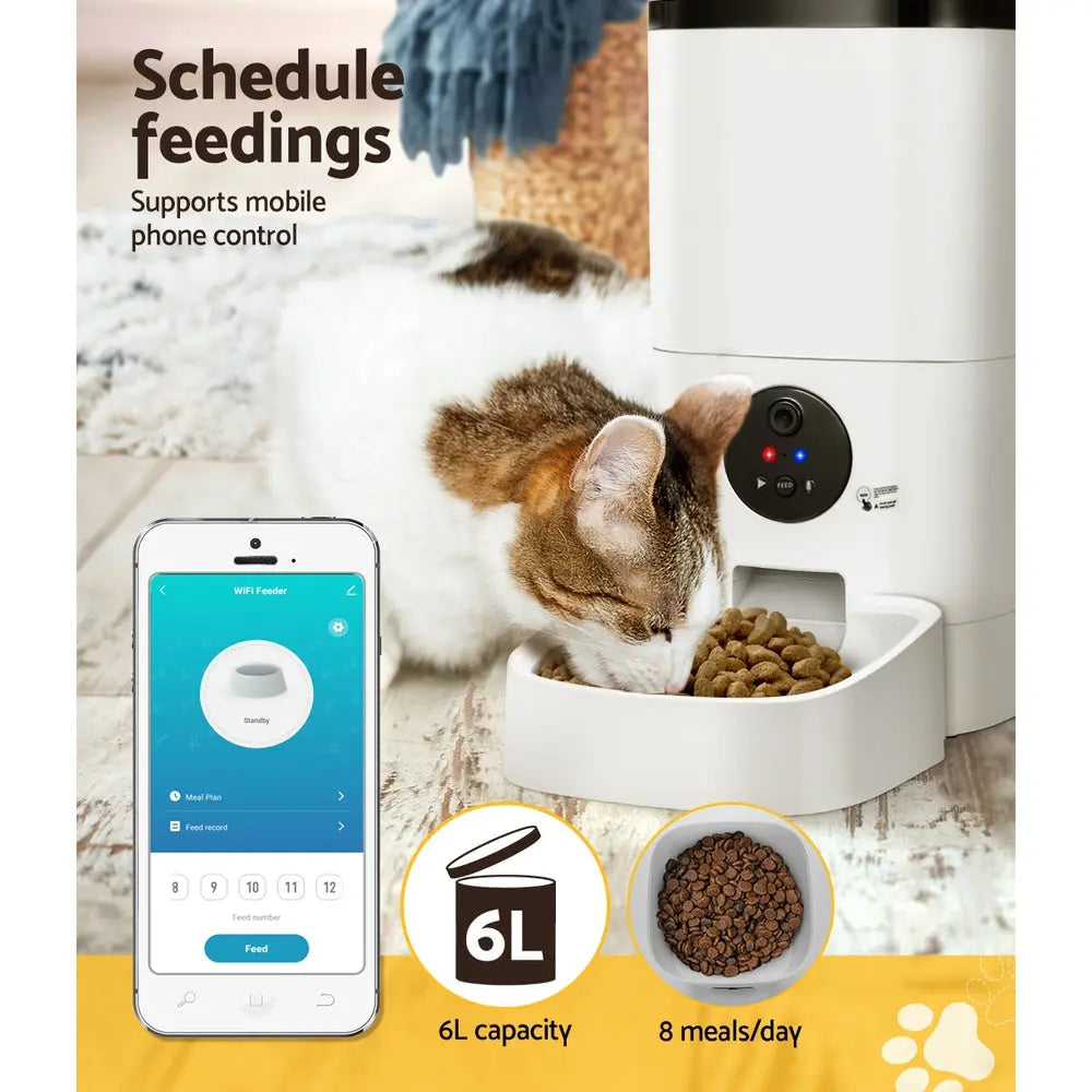 i.Pet Automatic Pet Feeder 6L Wifi Camera Dog Cat Smart Food Dispenser Timer - Paws & Palettes