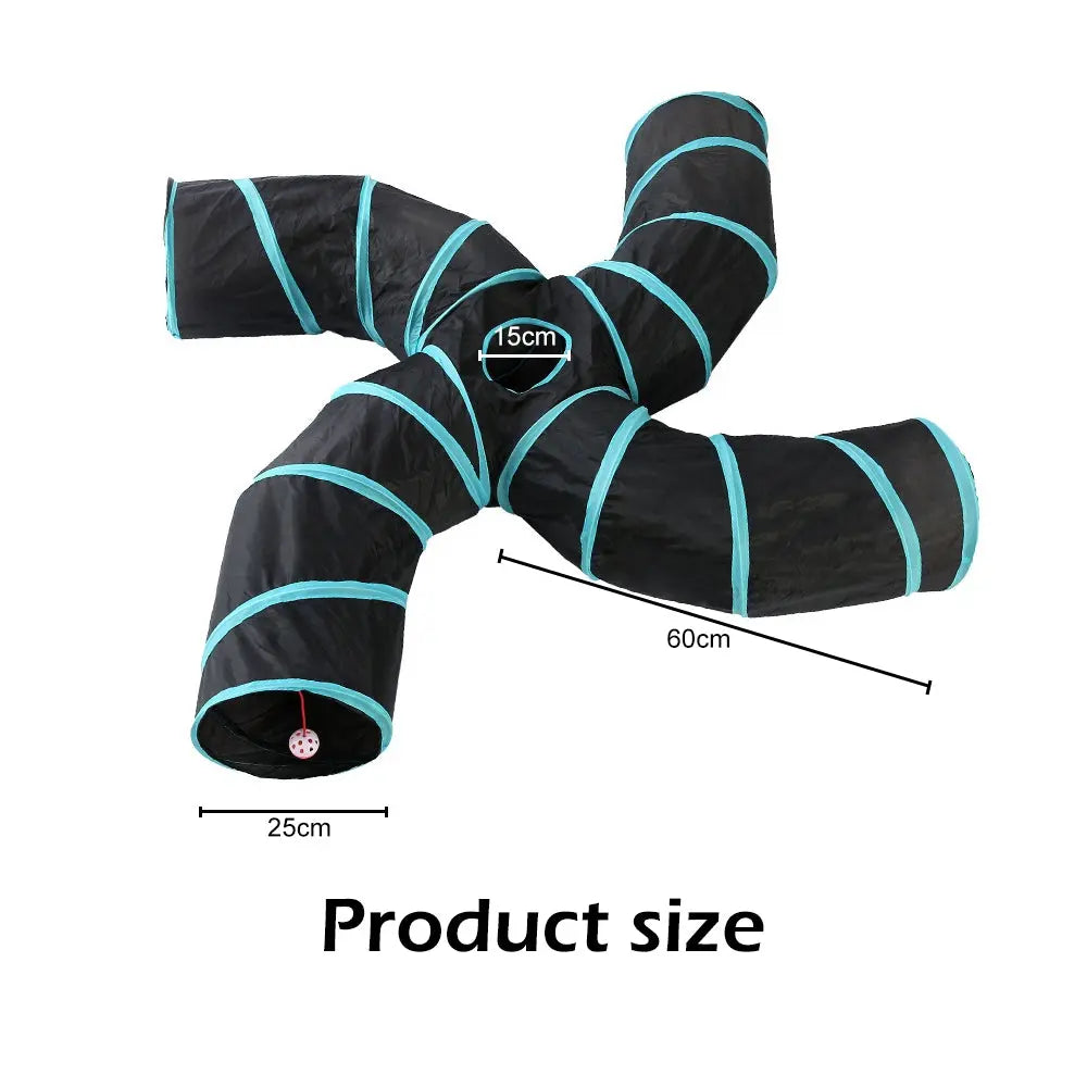 Pet Cat Kitten Puppy 4-Way Tunnel Play Toy Foldable Funny Exercise Tunnel Rabbit - Paws & Palettes