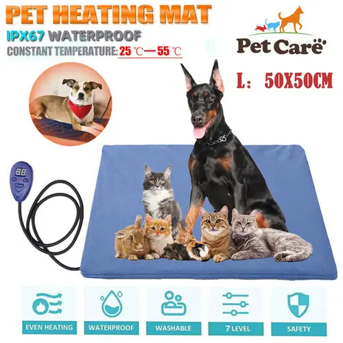 Electric Pet Heat Pad: Waterproof Heating Mat for Cat Dog Bed | Chew Resistant L - Paws & Palettes