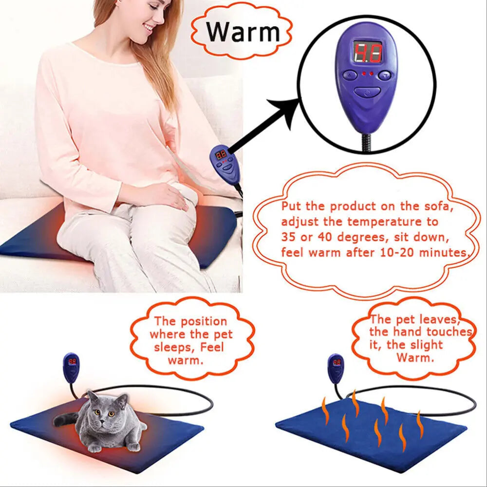 Electric Pet Heat Pad: Waterproof Heating Mat for Cat Dog Bed | Chew Resistant L - Paws & Palettes