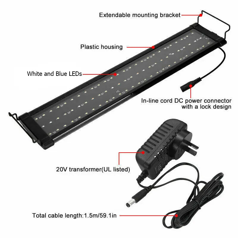 60cm Aquarium Light Lighting Full Spectrum Aqua Plant Fish Tank Bar LED Lamp - Paws & Palettes
