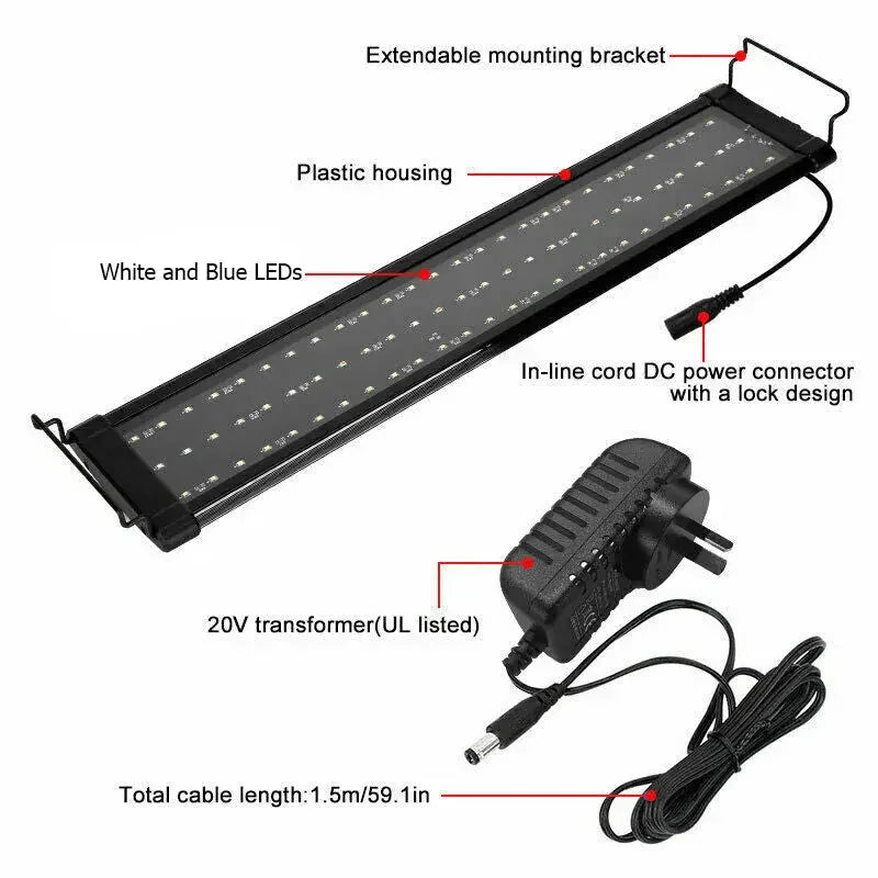 60cm Aquarium Light Lighting Full Spectrum Aqua Plant Fish Tank Bar LED Lamp Dropshipzone