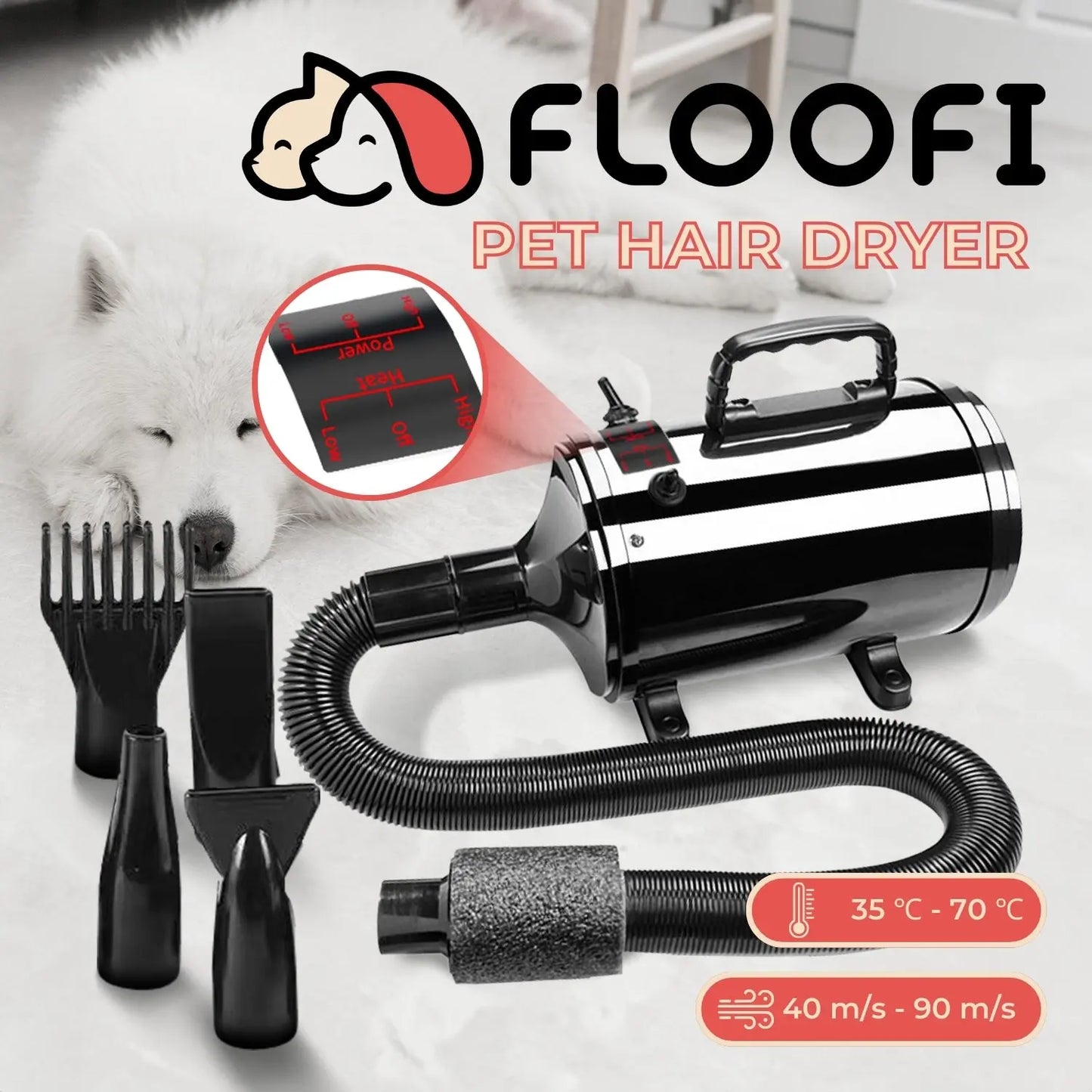 Floofi Pet Hair Dryer Basic (Black) - Paws & Palettes