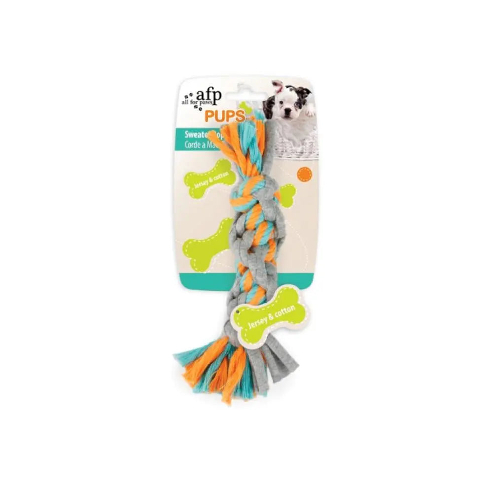Puppy Chew Rope Toy - Dog Knotted Braided Rag Cotton Jersey Teething Play AFP - Paws & Palettes