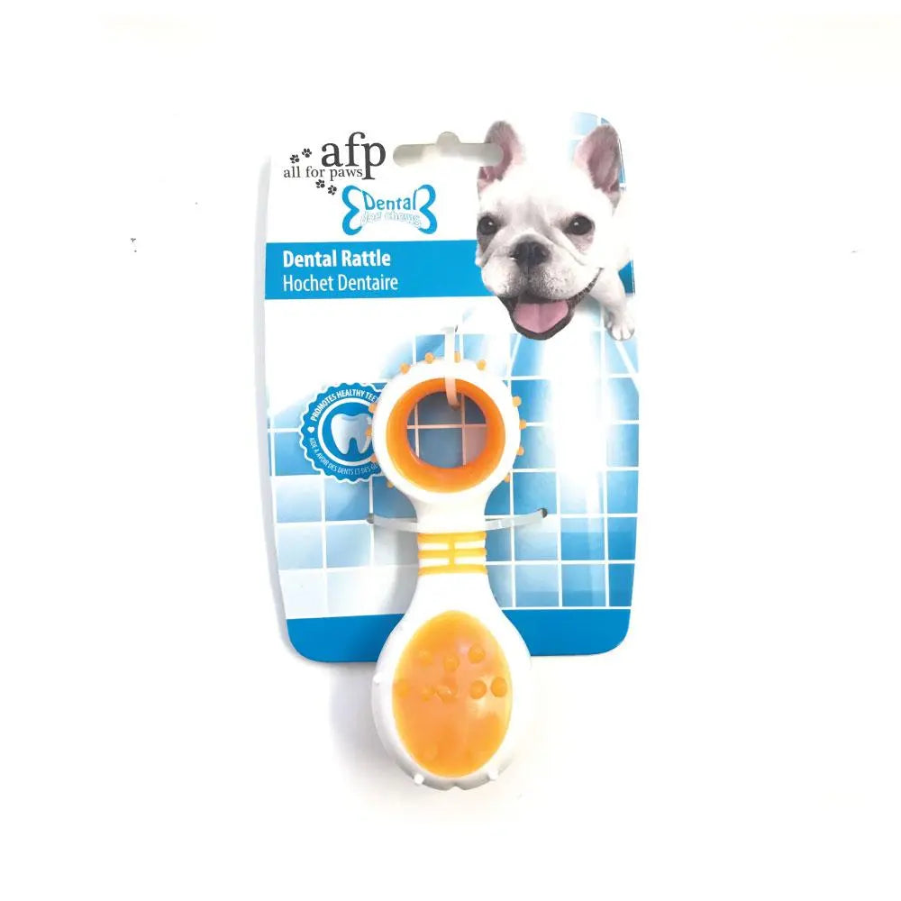 Dog Dental Rattle - Orange Puppy Teething + Cleaning Gums Rubber Ridges Chew - Paws & Palettes