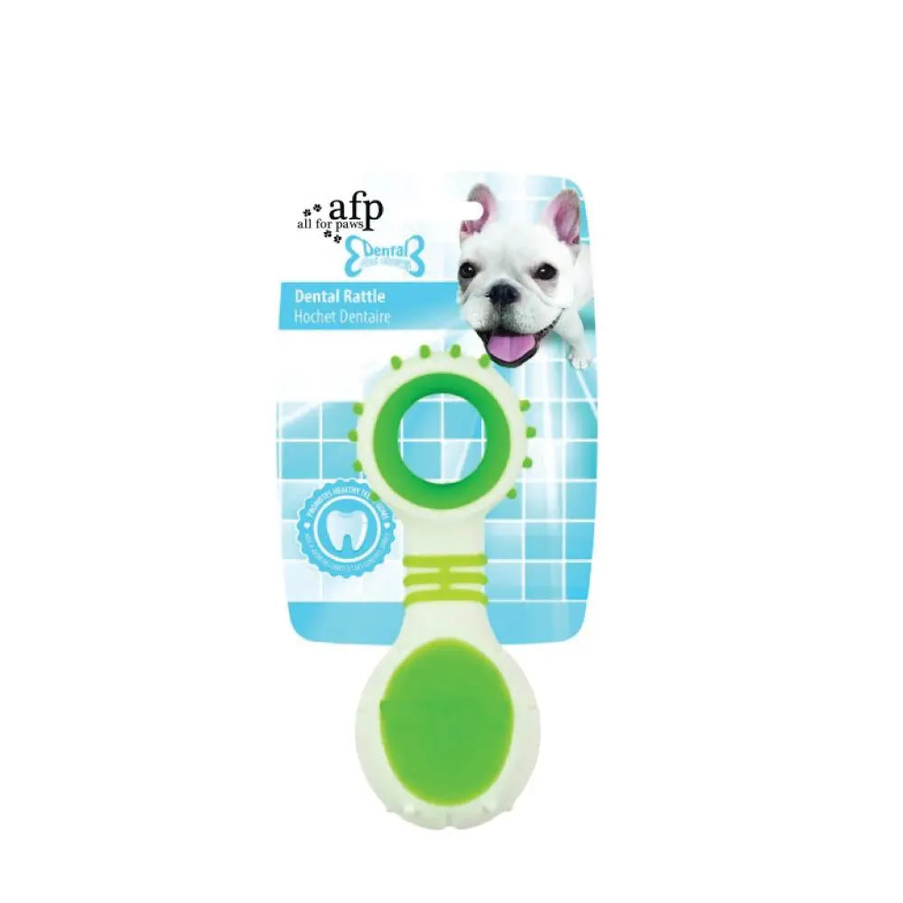 Dog Dental Rattle - Green Puppy Teething + Cleaning Gums Rubber Ridges Chew - Paws & Palettes