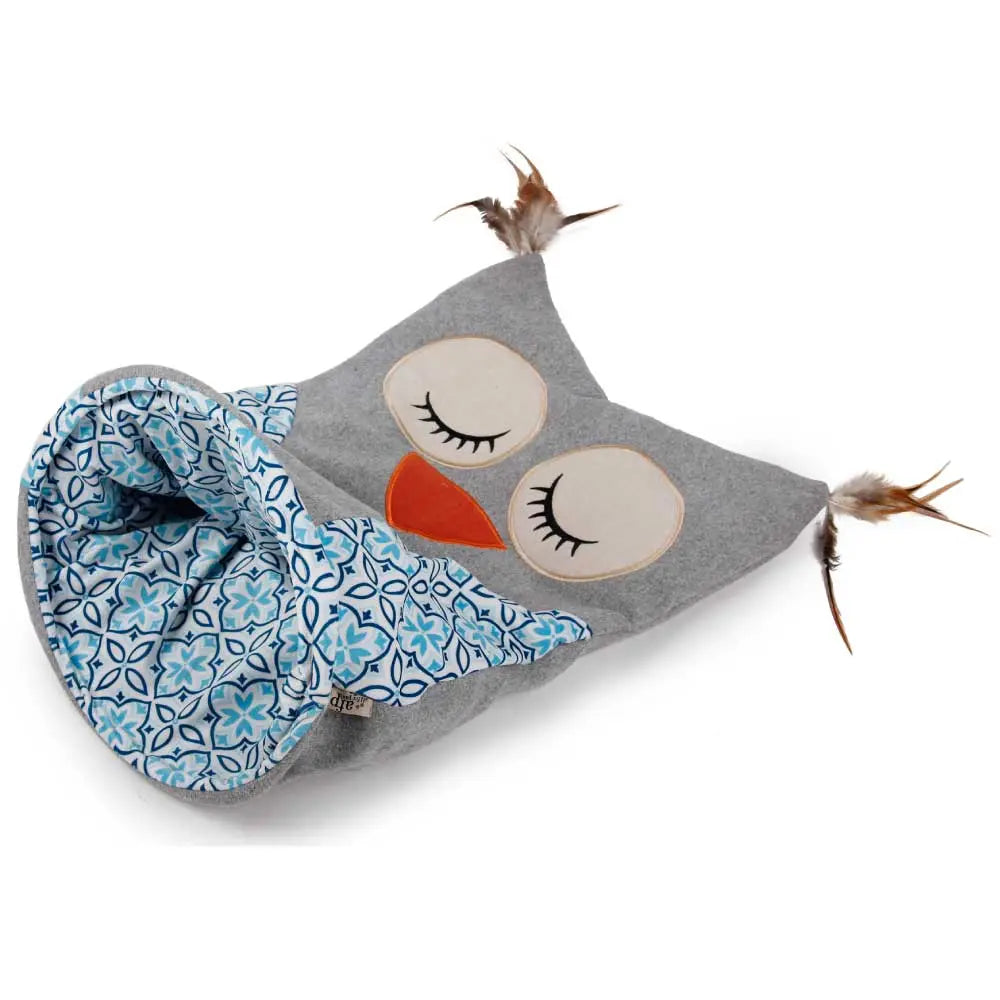 Cat Sack Crinkle Toys - Grey Owl + Hide Play Bag Teaser Vintage All For Paws - Paws & Palettes