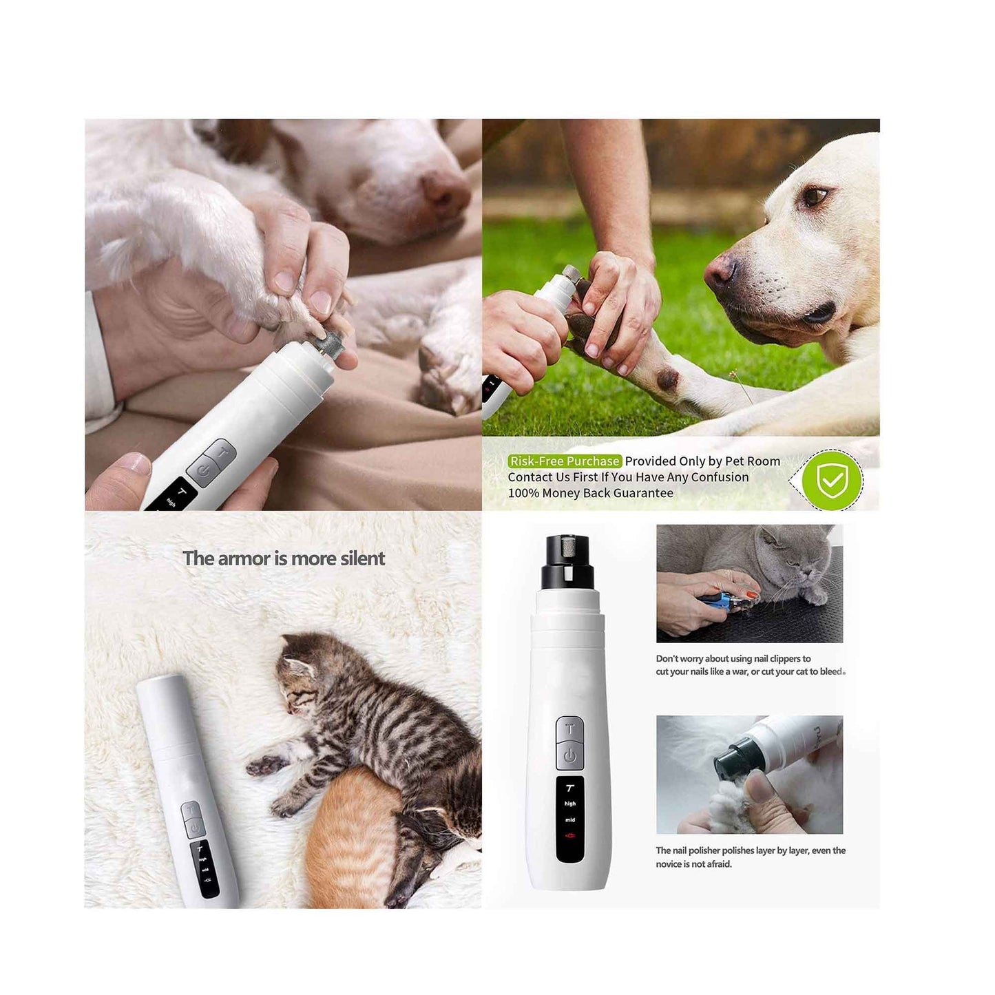 Pet Nail Grinder Dog Cat Electric Trimmer Turbo USB Rechargeable Claw Filer N9 - Paws & Palettes