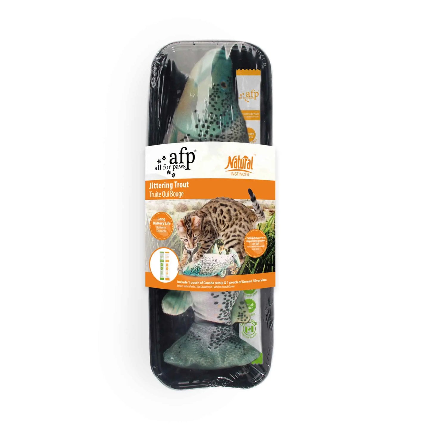 Jittering Trout Cat Toy - Flopping Dancing Fish + Catnip Silvervine Electric USB - Paws & Palettes