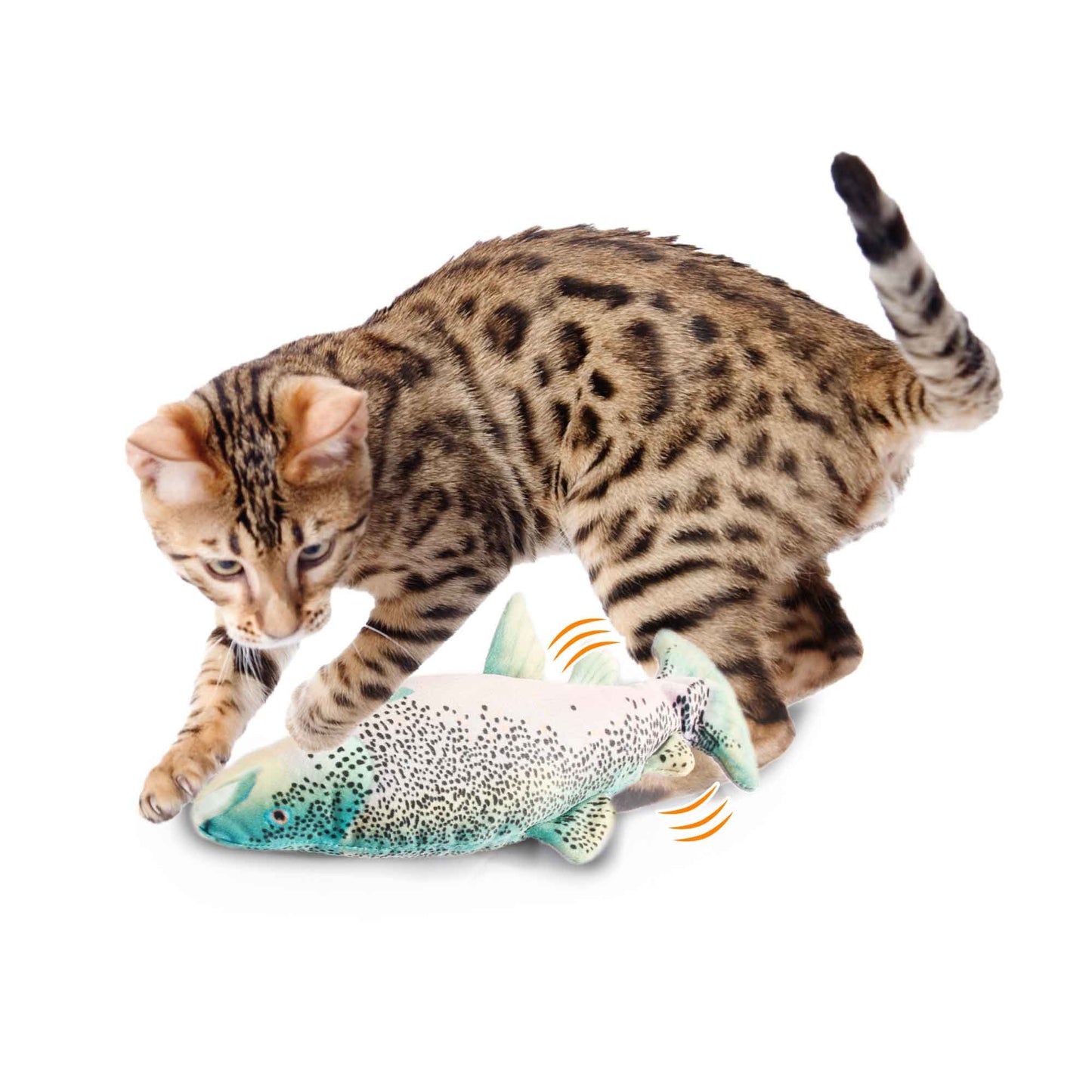 Jittering Trout Cat Toy - Flopping Dancing Fish + Catnip Silvervine Electric USB - Paws & Palettes