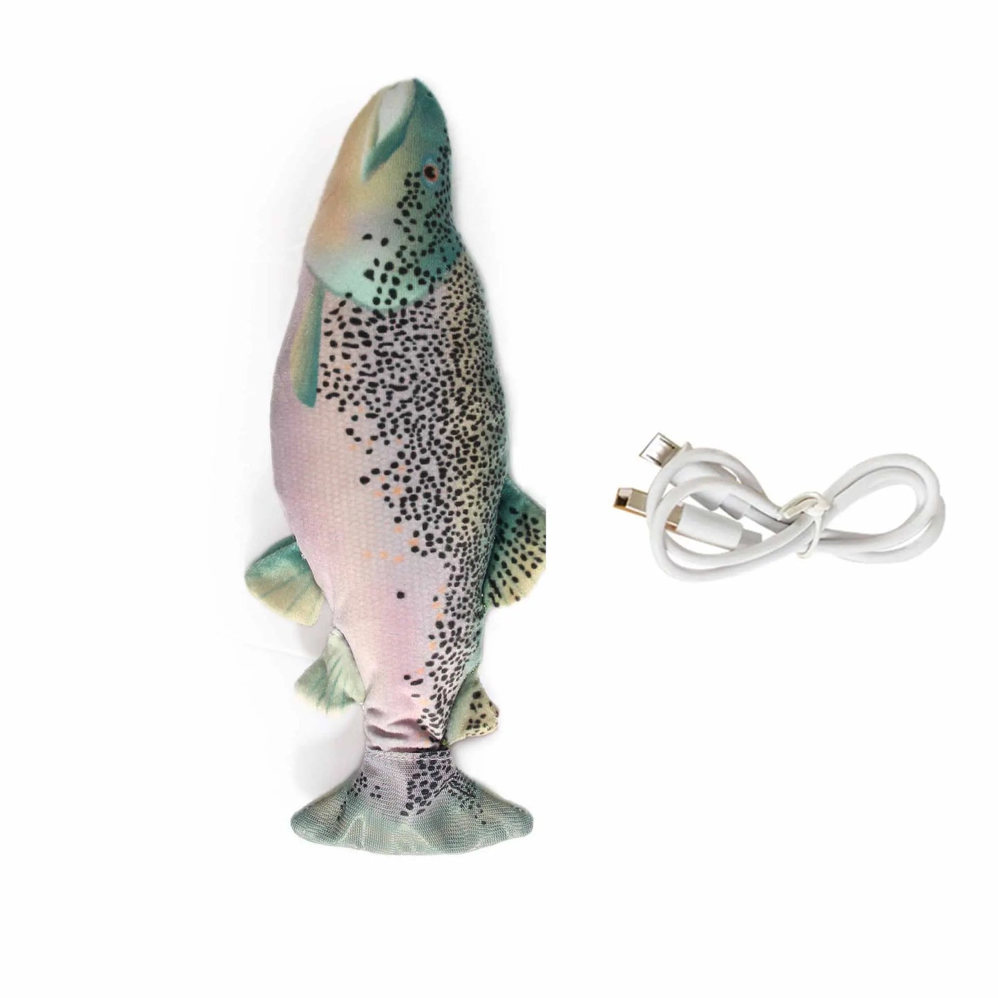 Jittering Trout Cat Toy - Flopping Dancing Fish + Catnip Silvervine Electric USB - Paws & Palettes