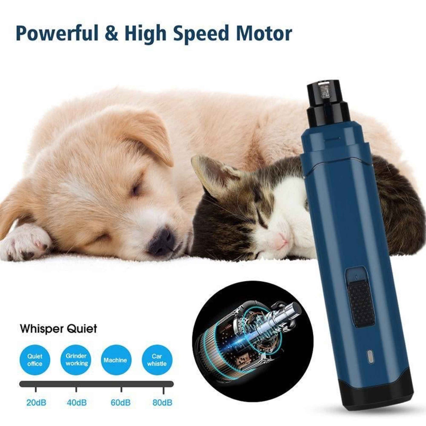 LED Light Pet Nail Grinder Dog Cat Electric Trimmer 2 Speed Rechargeable Filer - Paws & Palettes