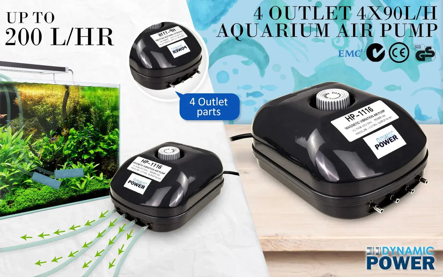 Aquarium Air Pump Oxygen Hydroponic 4 Outlet 360L/H 13W Dropshipzone