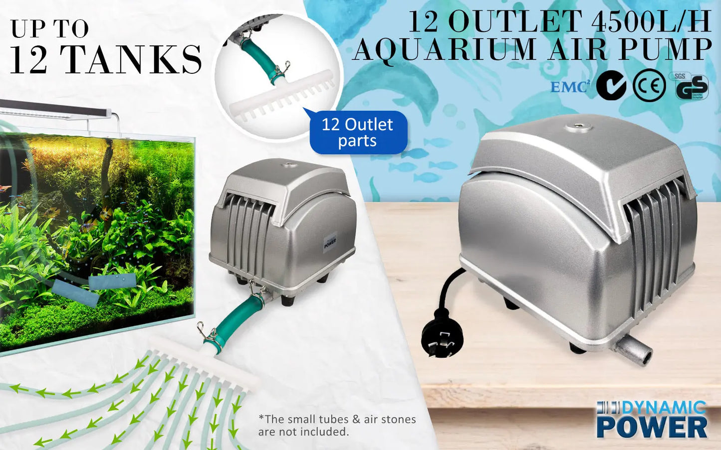 Aquarium Air Pump Oxygen Hydroponic 12 Outlet 4500L/H 65W - Paws & Palettes