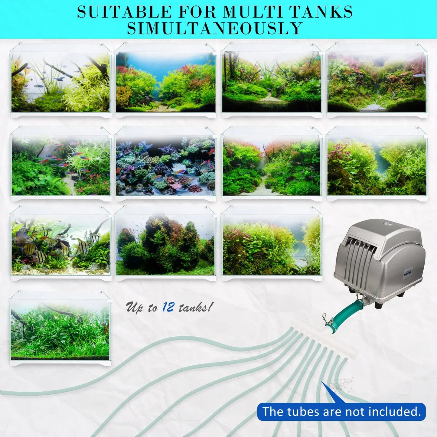 Aquarium Air Pump Oxygen Hydroponic 12 Outlet 4500L/H 65W - Paws & Palettes