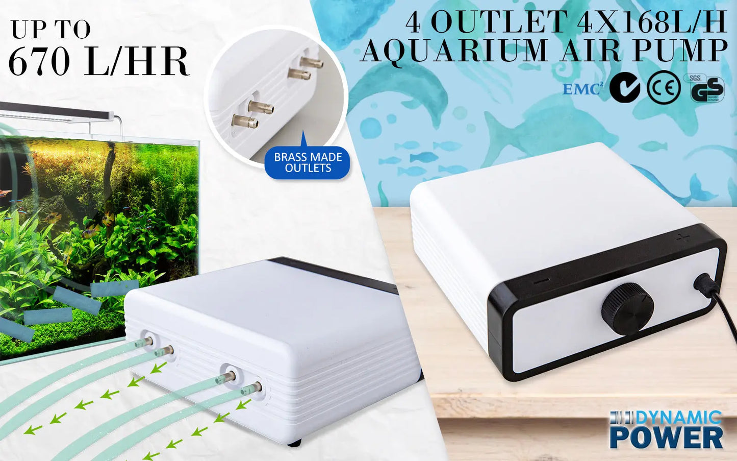 Aquarium Air Pump Oxygen Hydroponic 4 Outlet 670L/H 8W WHITE - Paws & Palettes