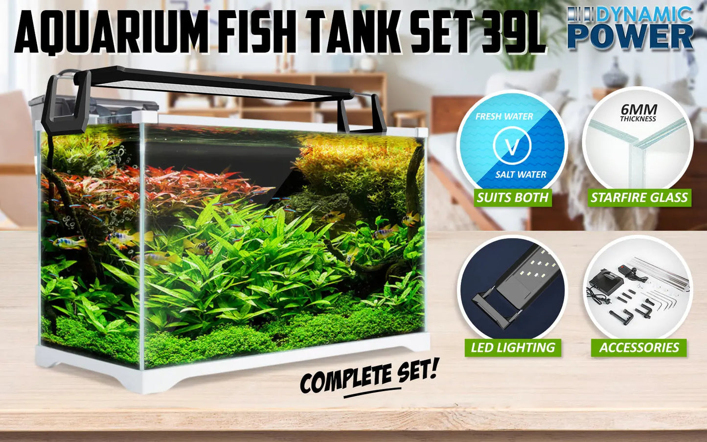 Aquarium Starfire Glass Fish Tank Set Filter Pump 39L - Paws & Palettes