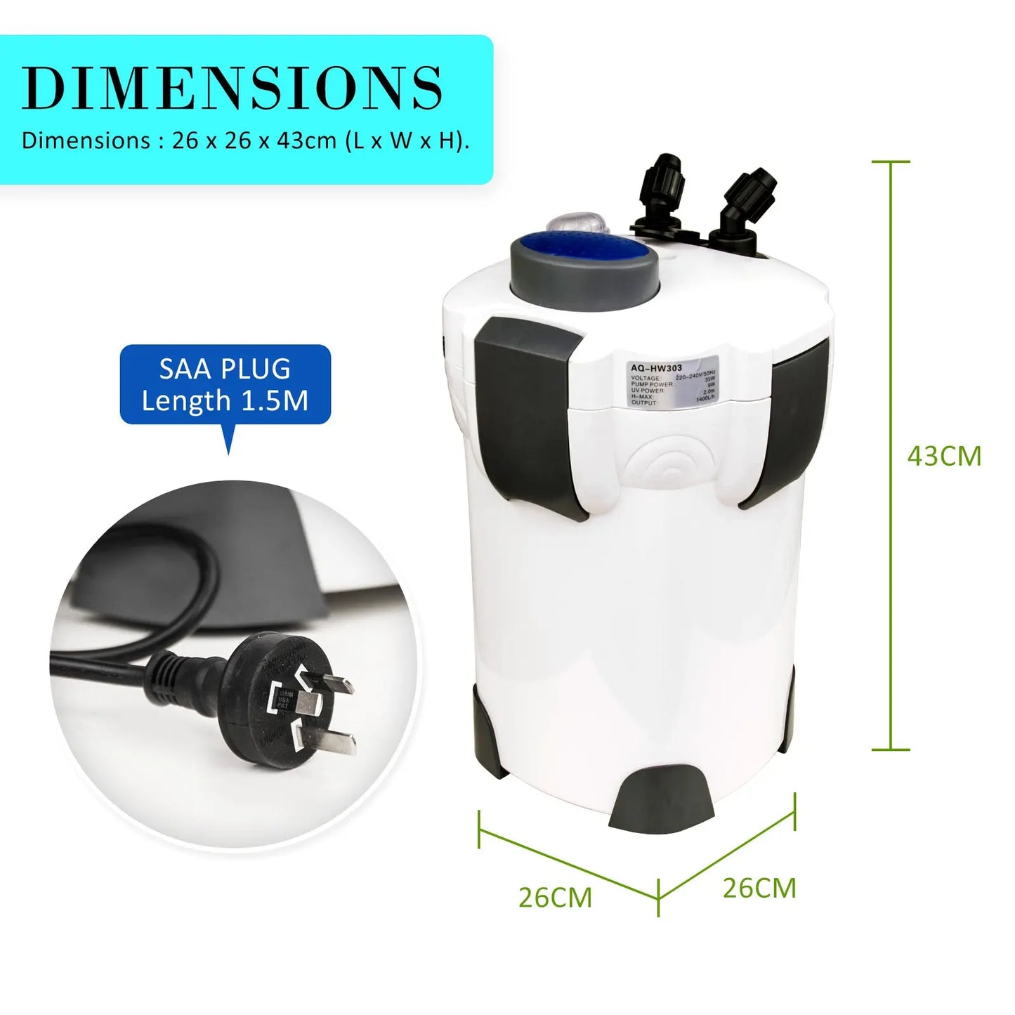 Aquarium UV Light External Canister Filter 1400L/H + Media Kit - Paws & Palettes
