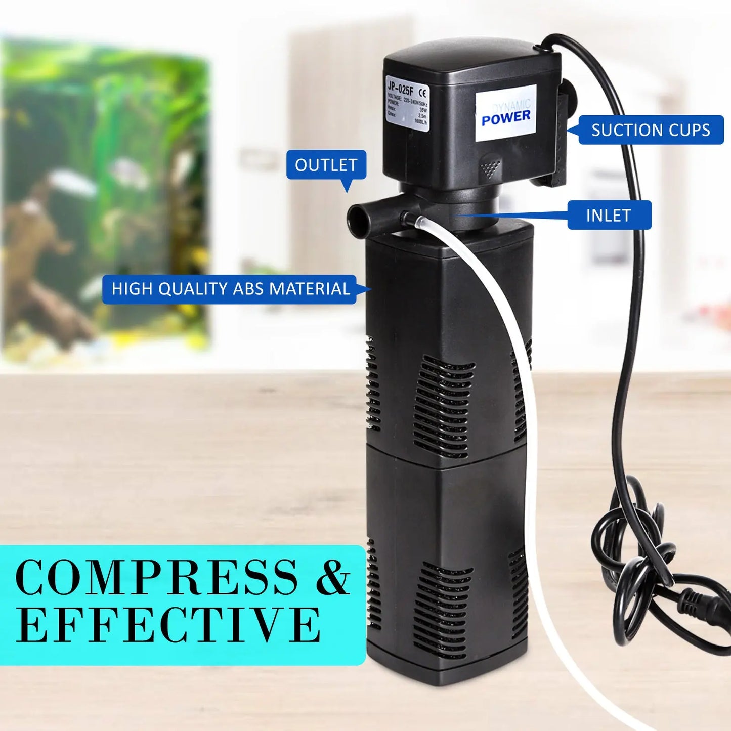 Aquarium Submersible Filter Pond Pump 1600L/H 35W 2.5m - Paws & Palettes