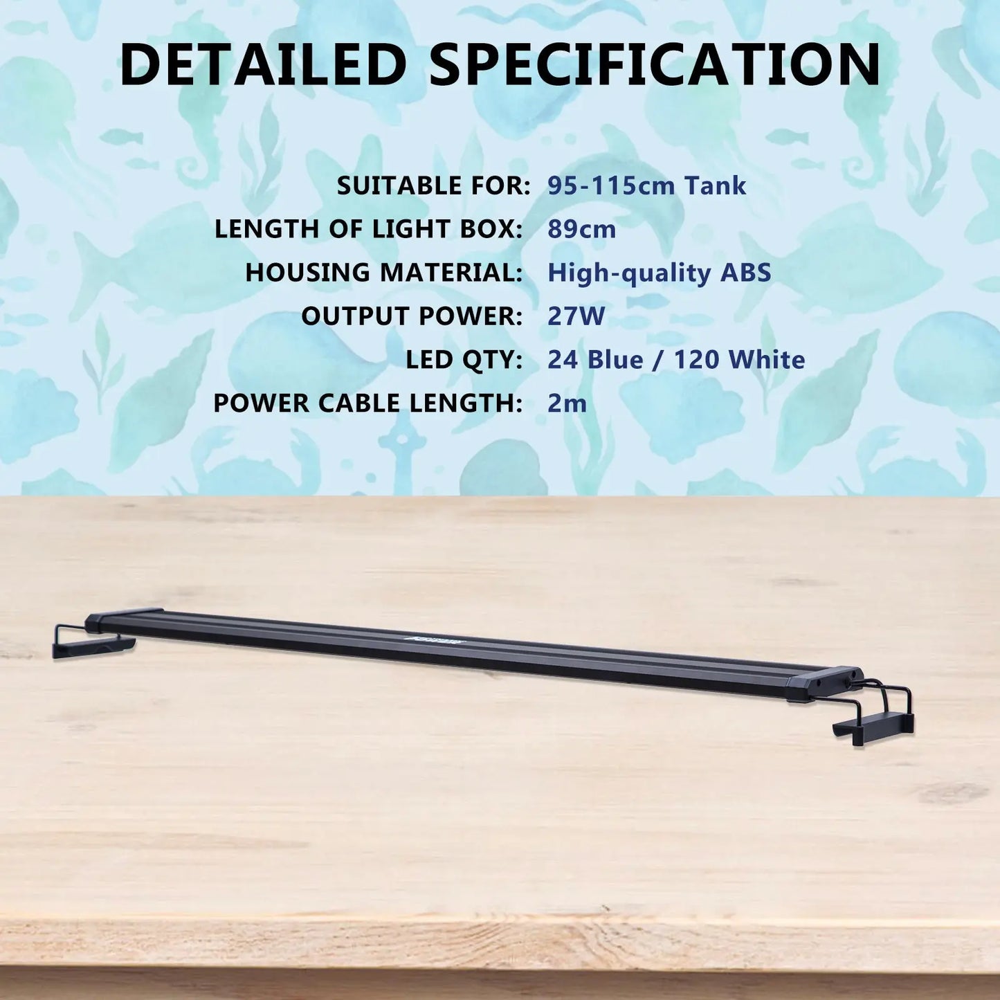 33W Aquarium Blue White LED Light for Tank 120-140cm - Paws & Palettes