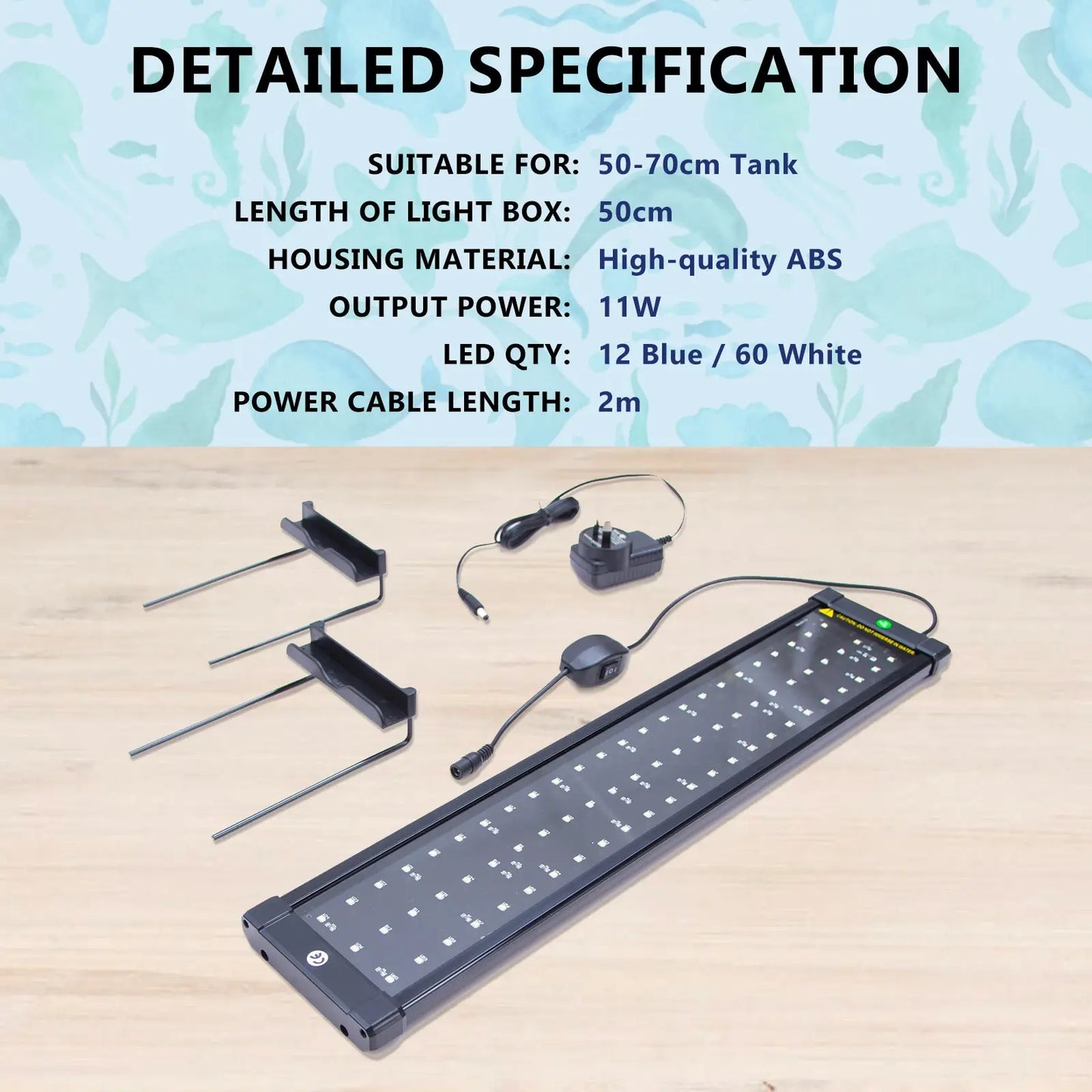 11W Set 2 Aquarium Blue White LED Light for Tank 50-70cm - Paws & Palettes