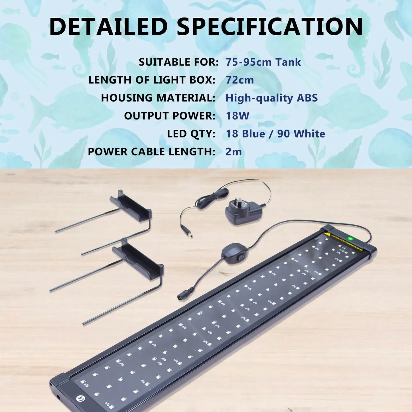 18W Set 2 Aquarium Blue White LED Light for Tank 75-95cm - Paws & Palettes