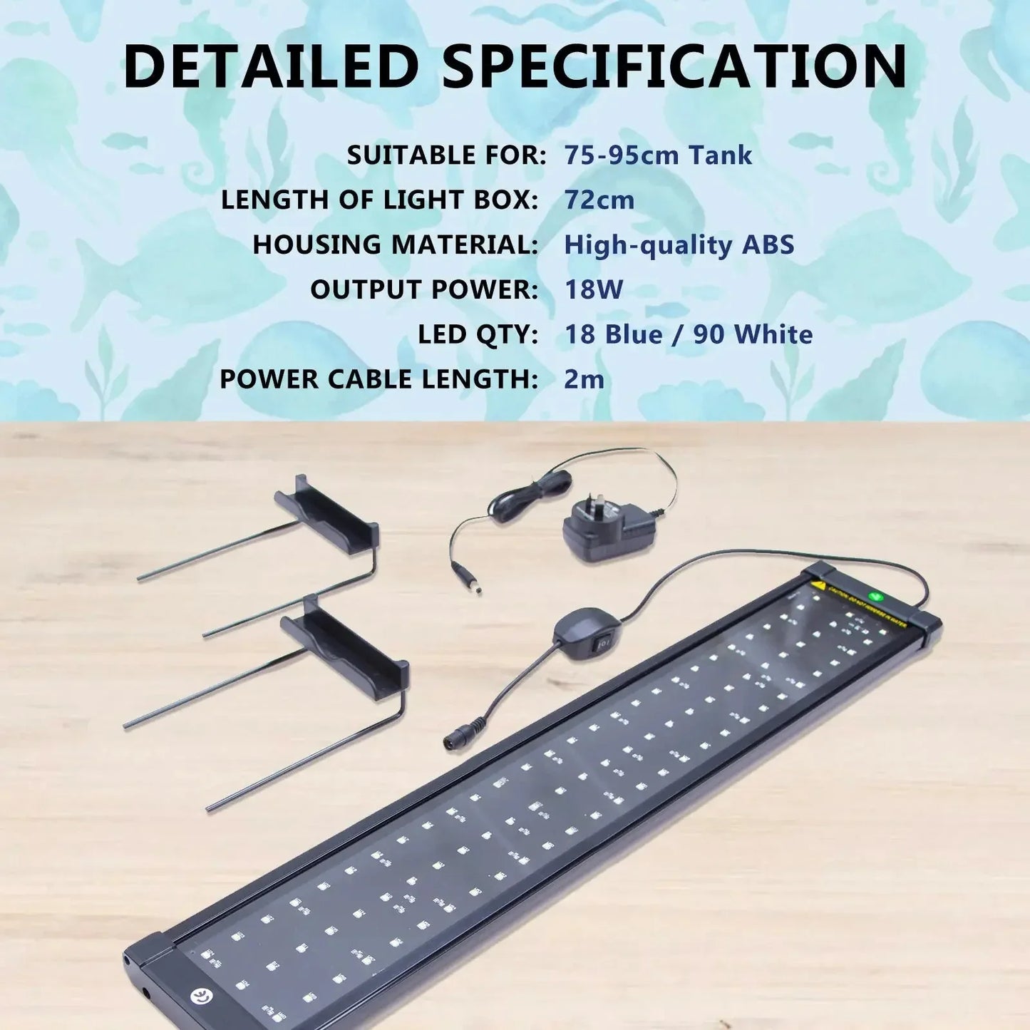 18W Set 2 Aquarium Blue White LED Light for Tank 75-95cm Dropshipzone