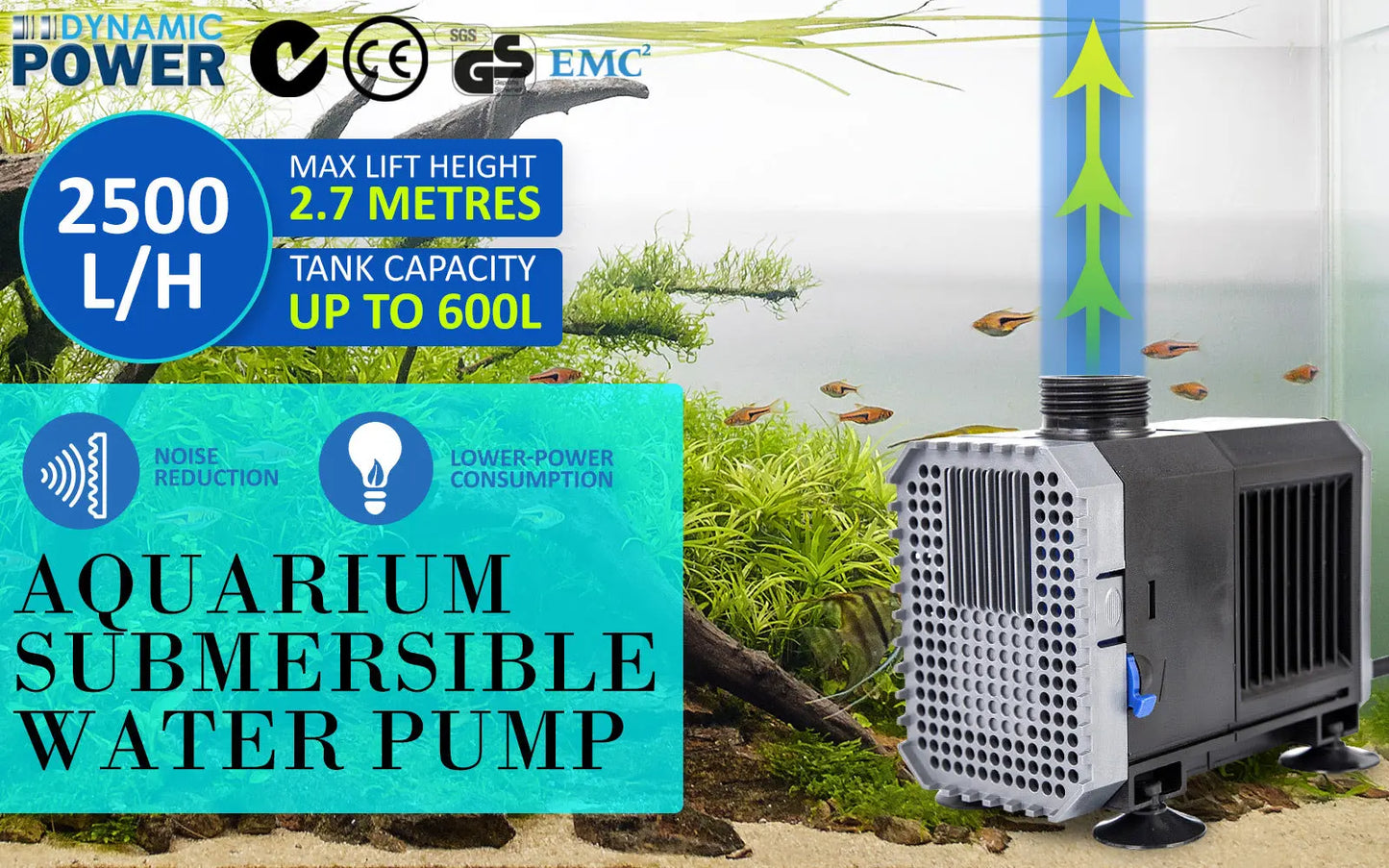 Aquarium Submersible Pond Water Pump 2500L/H 45W 2.7m - Paws & Palettes