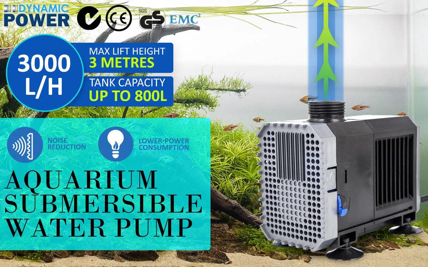 Aquarium Submersible Pond Water Pump 3000L/H 55W 3m - Paws & Palettes