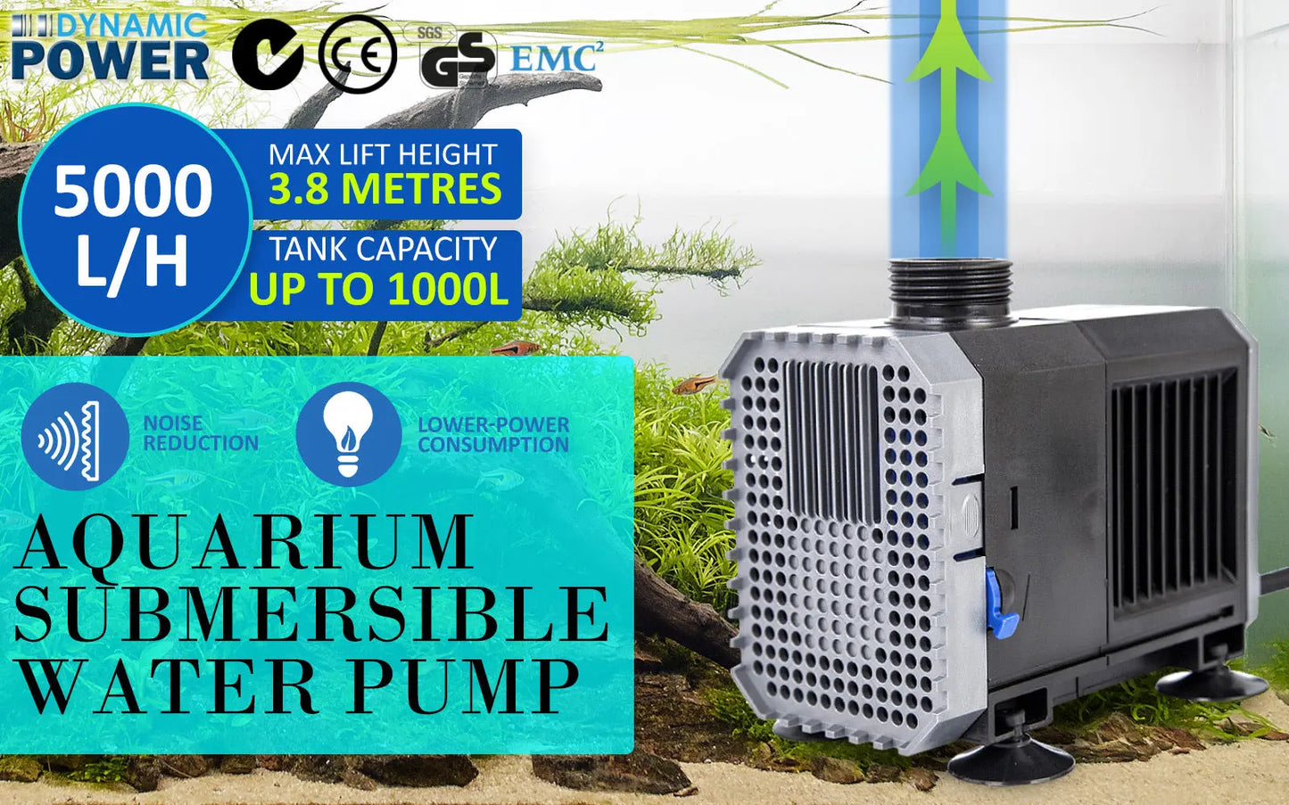 Aquarium Submersible Pond Water Pump 5000L/H 80W 3.8m - Paws & Palettes