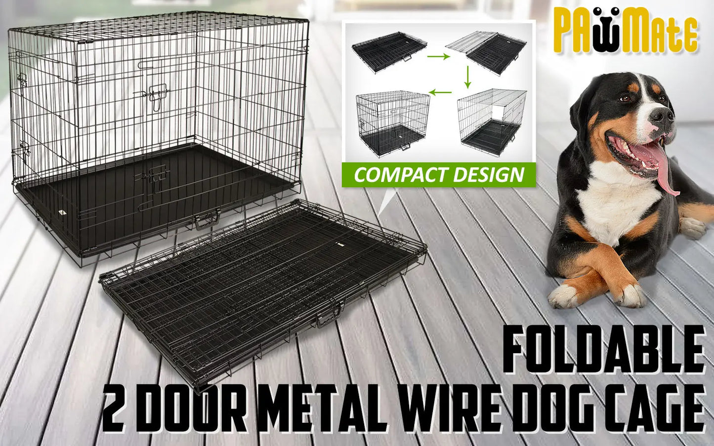 Wire Dog Cage Foldable Crate Kennel 36in with Tray - Paws & Palettes