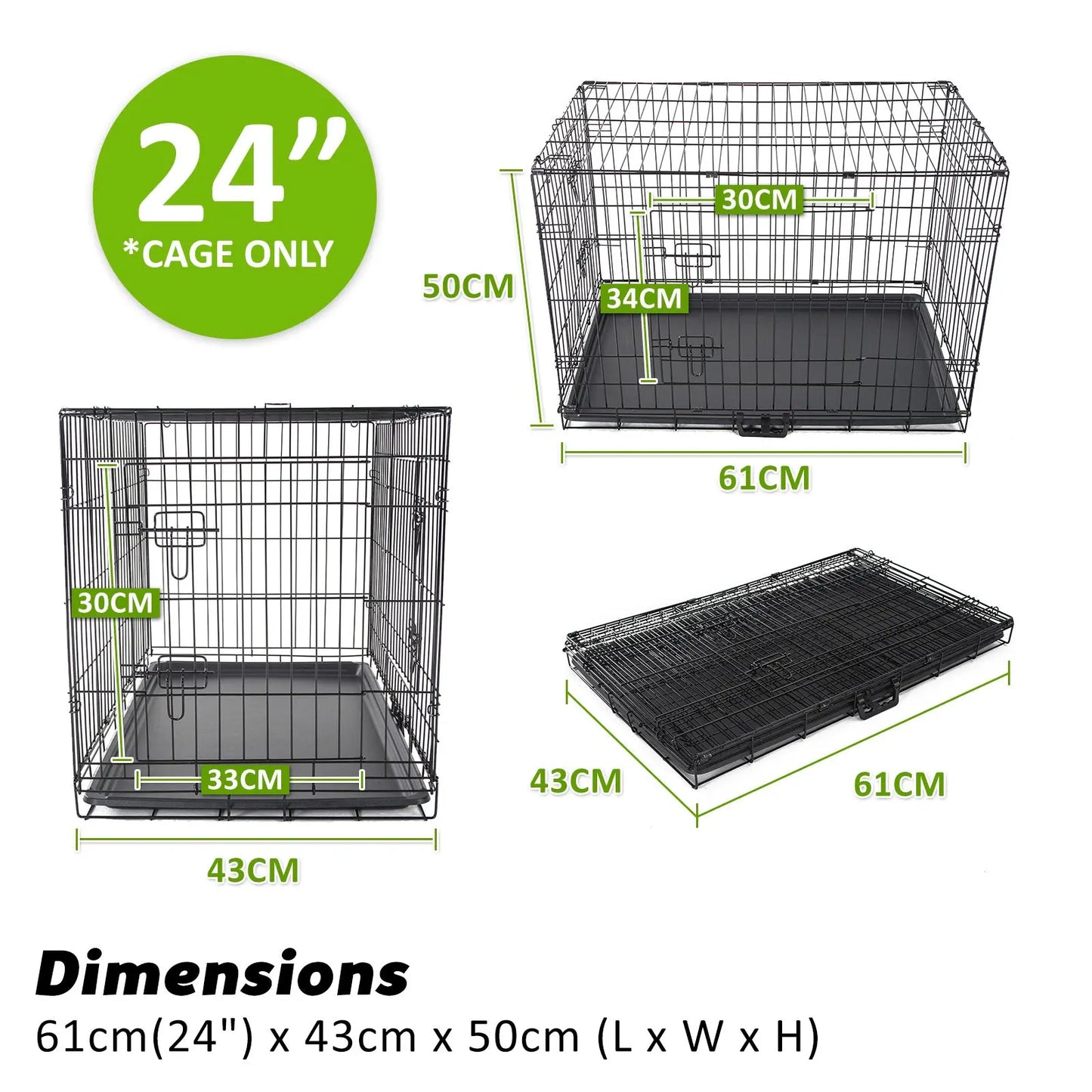 Wire Dog Cage Foldable Crate Kennel 24in with Tray + Cushion Mat Combo - Paws & Palettes