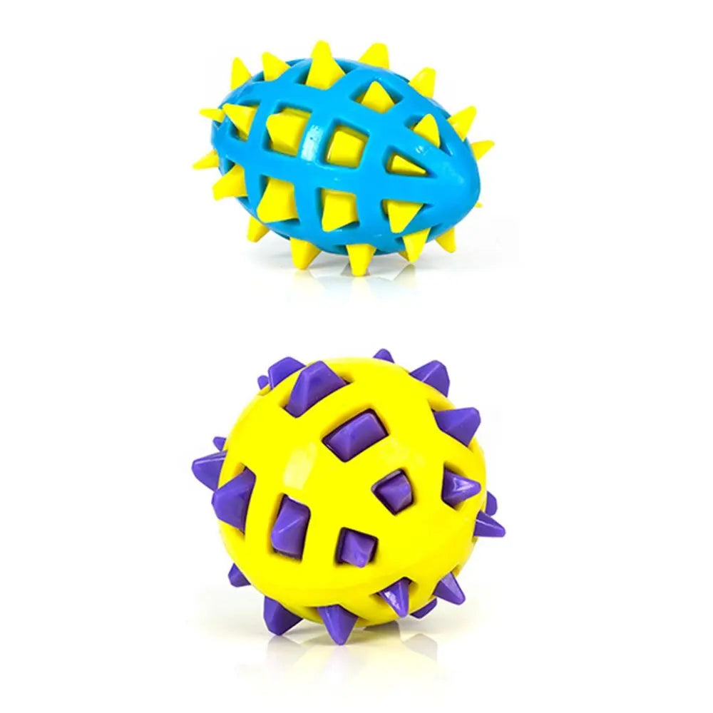 YES4PETS 2 x Large Dog Puppy Rubber Spike TPR Football Ball Dental Hygiene Chew Play Toy - Paws & Palettes