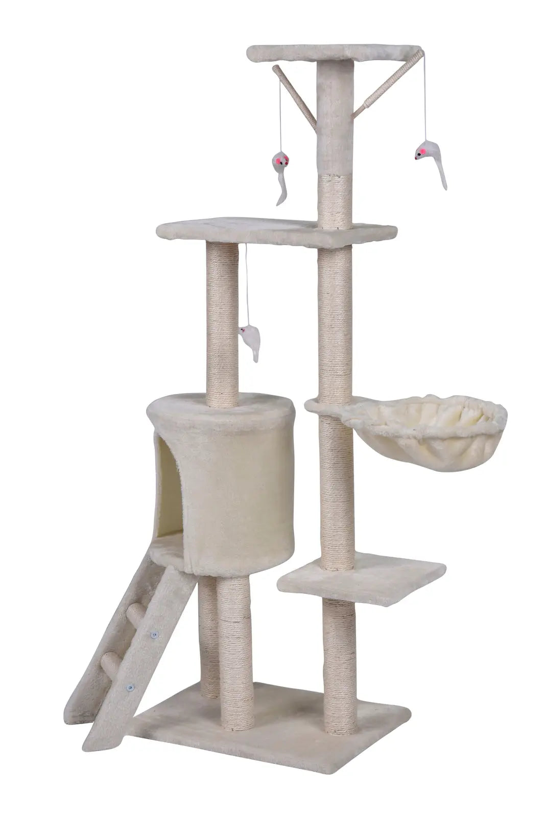 YES4PETS 138cm Cat Scratching Post Tree Post House Tower with Ladder-Beige - Paws & Palettes