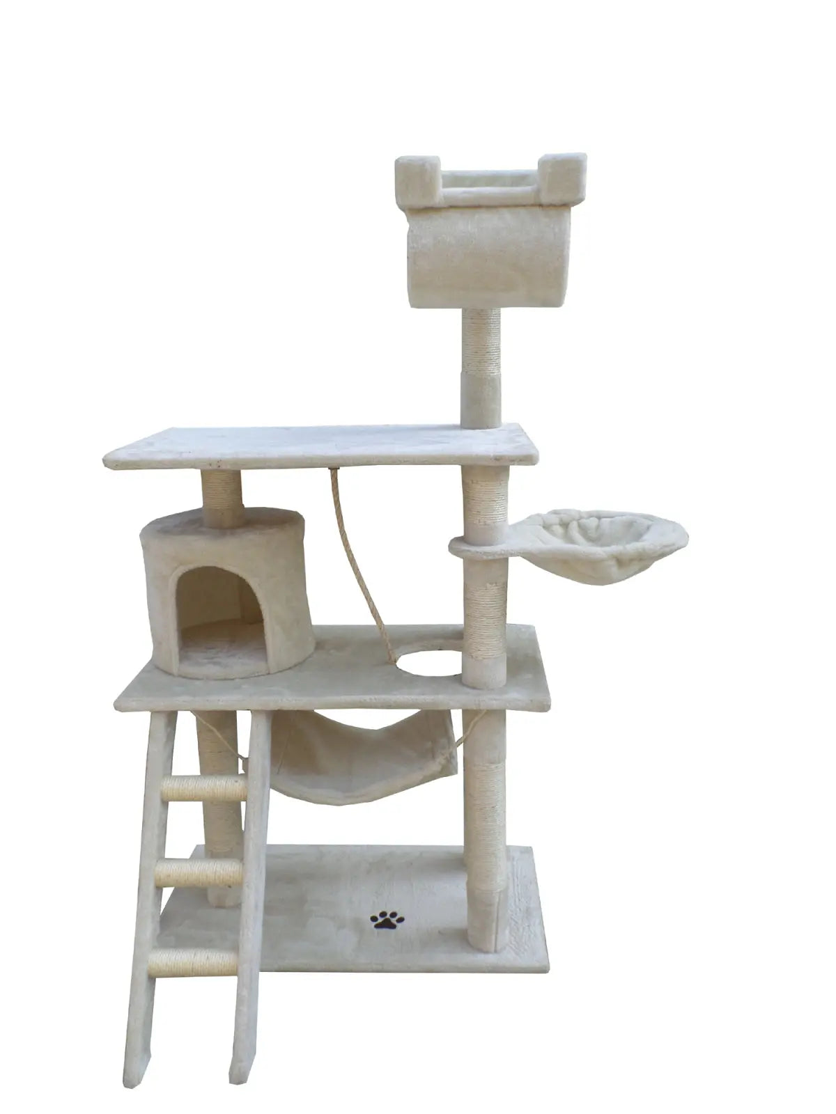 YES4PETS 140 cm Cat Scratching Post Tree W ladder & Hammock-Beige - Paws & Palettes