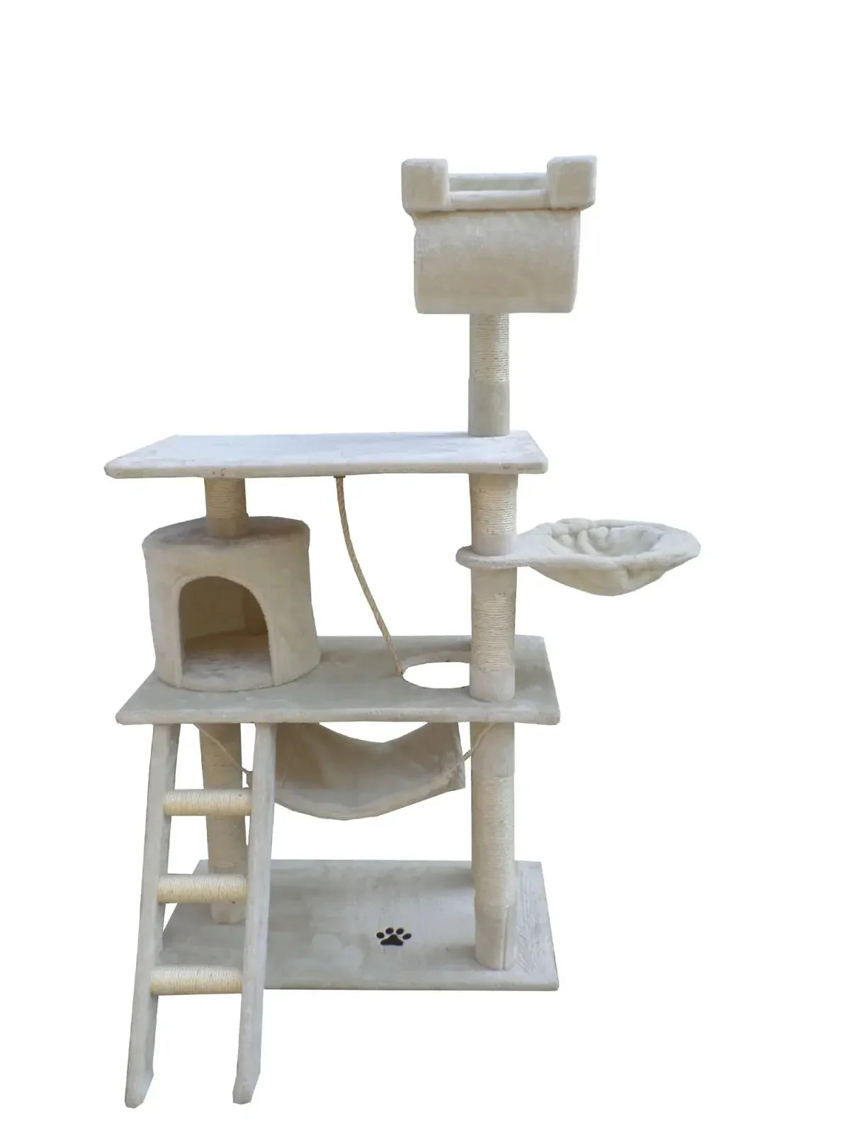 YES4PETS 140 cm Cat Scratching Post Tree W ladder & Hammock-Beige Dropshipzone