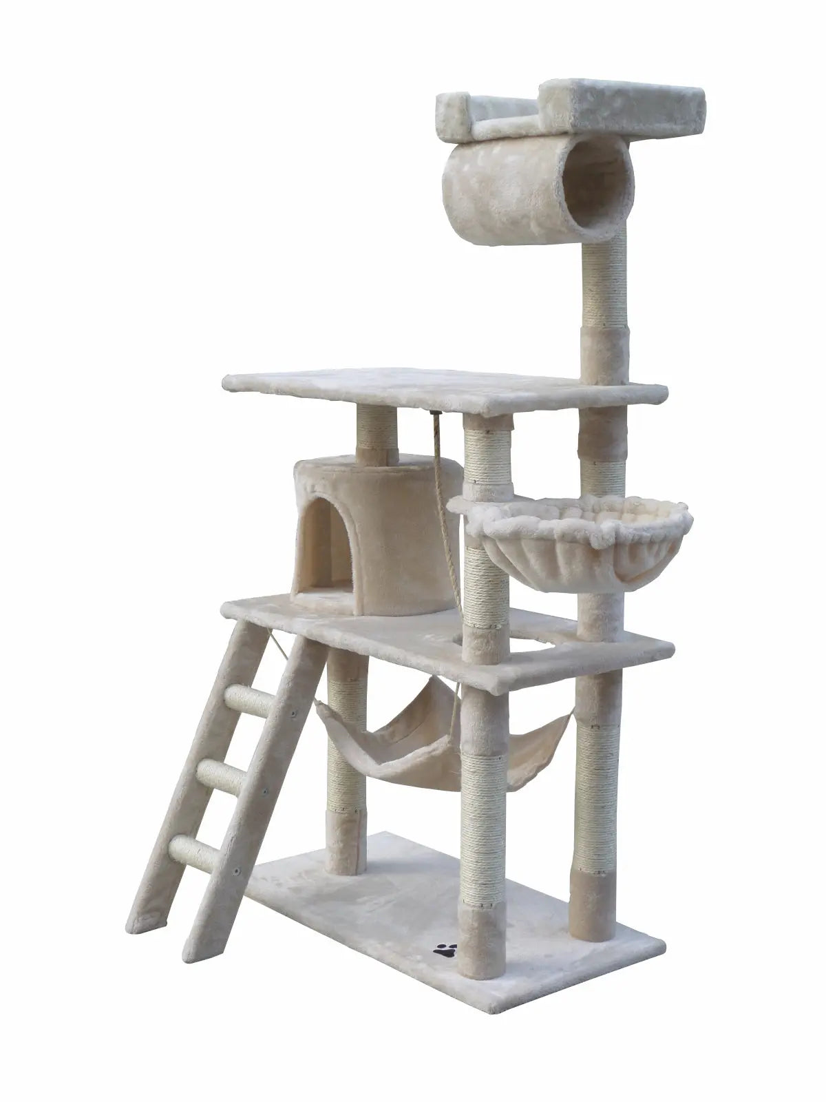 YES4PETS 140 cm Cat Scratching Post Tree W ladder & Hammock-Beige - Paws & Palettes
