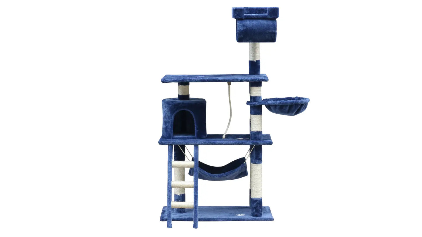 YES4PETS 140 cm Cat Kitten Scratching Post Tree W ladder & Hammock-Blue - Paws & Palettes