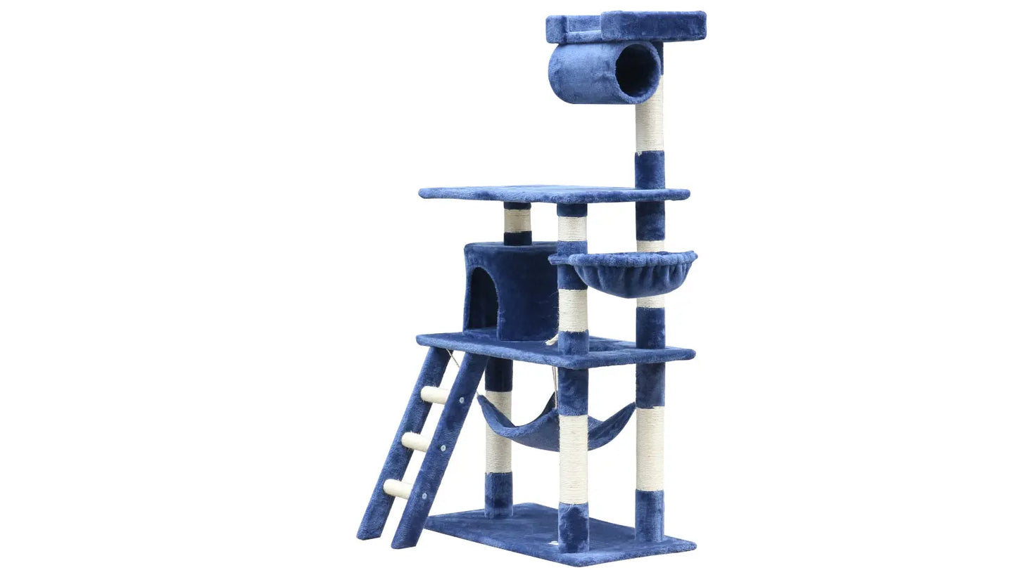 YES4PETS 140 cm Cat Kitten Scratching Post Tree W ladder & Hammock-Blue - Paws & Palettes