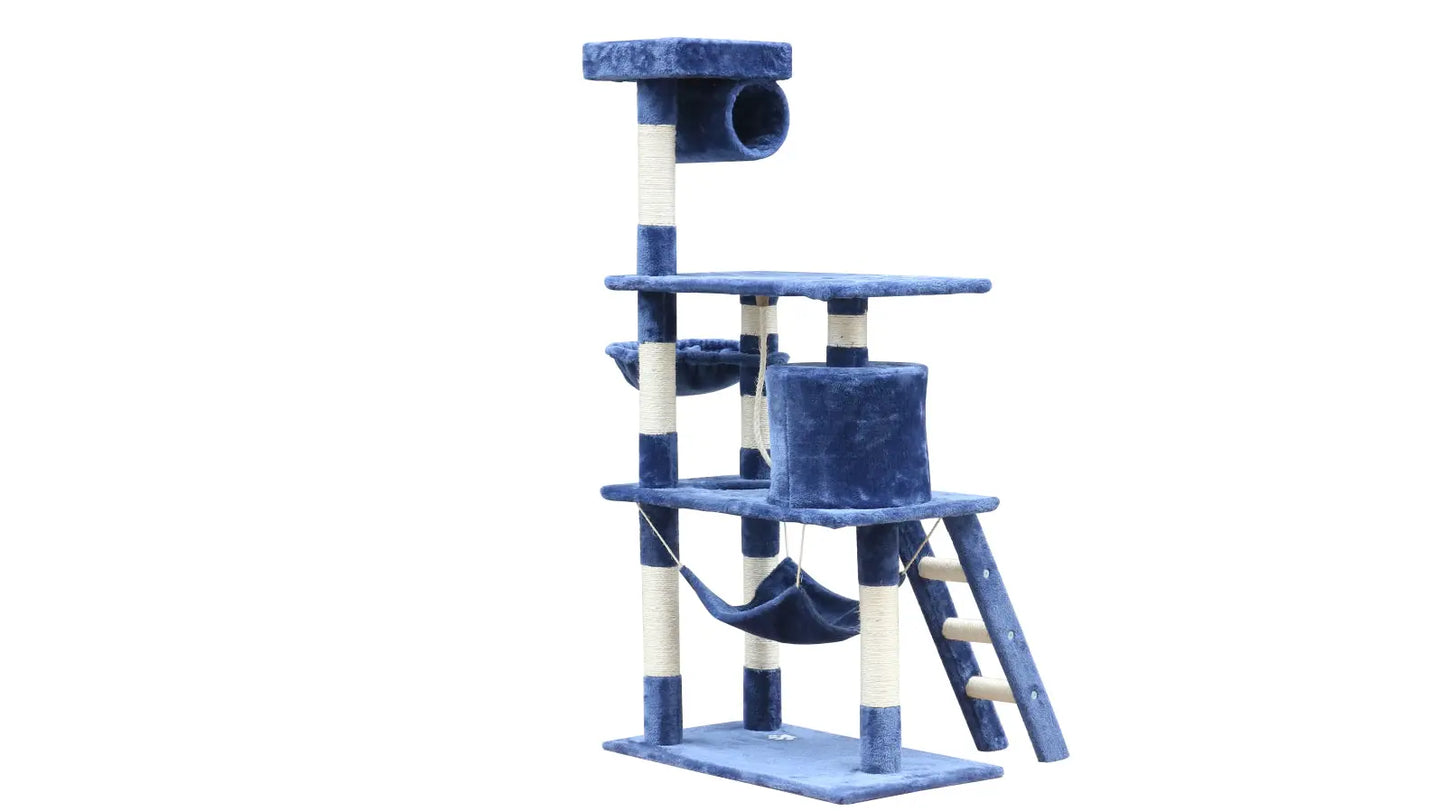 YES4PETS 140 cm Cat Kitten Scratching Post Tree W ladder & Hammock-Blue - Paws & Palettes