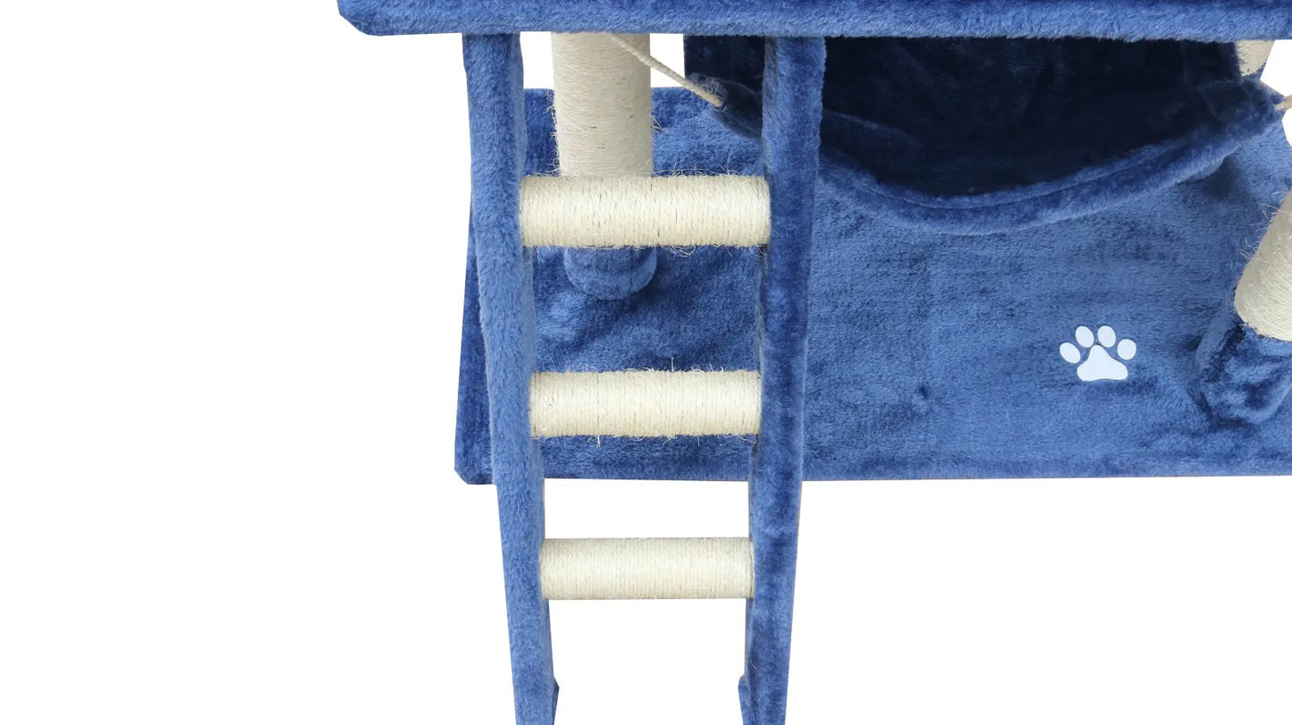 YES4PETS 140 cm Cat Kitten Scratching Post Tree W ladder & Hammock-Blue - Paws & Palettes