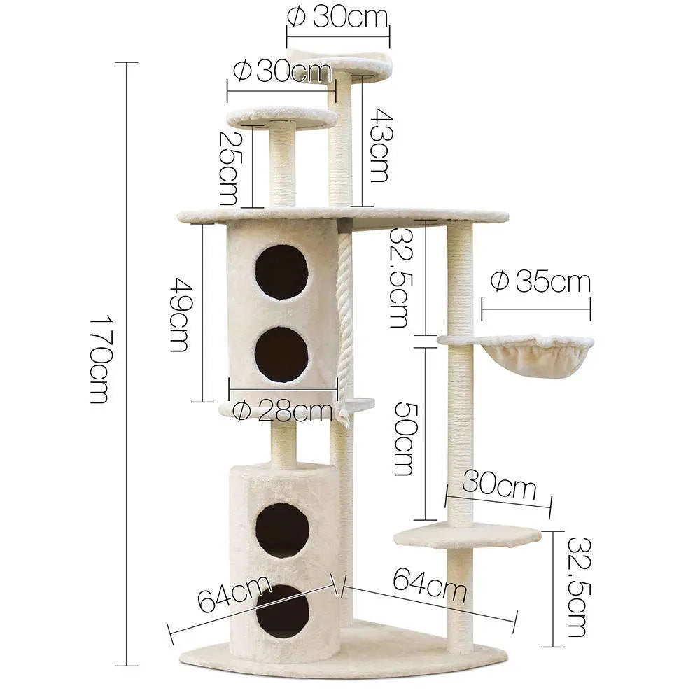 YES4PETS 170cm XL Multi Level Cat Scratching Post Tree Post House Tower-Beige - Paws & Palettes
