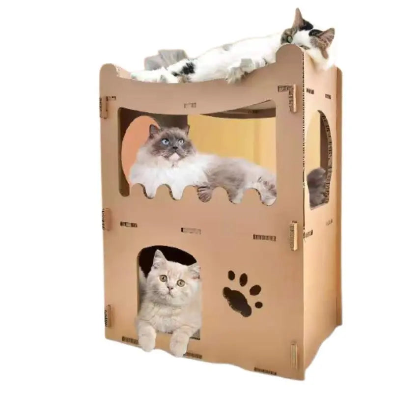 YES4PETS Cat Cardboard House Tower Condo Scratcher Pet Post Furniture Double Storey - Paws & Palettes