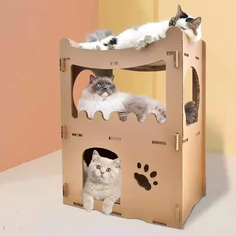YES4PETS Cat Cardboard House Tower Condo Scratcher Pet Post Furniture Double Storey - Paws & Palettes