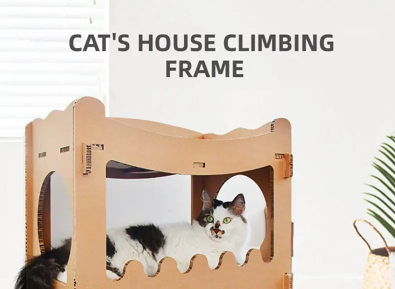 YES4PETS Cat Cardboard House Tower Condo Scratcher Pet Post Furniture Double Storey - Paws & Palettes