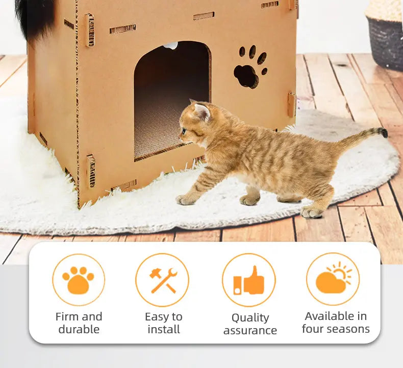 YES4PETS Cat Cardboard House Tower Condo Scratcher Pet Post Furniture Double Storey - Paws & Palettes