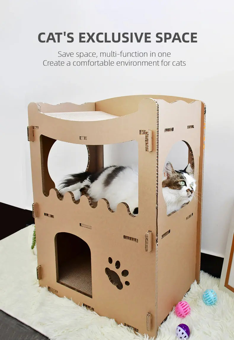 YES4PETS Cat Cardboard House Tower Condo Scratcher Pet Post Furniture Double Storey - Paws & Palettes