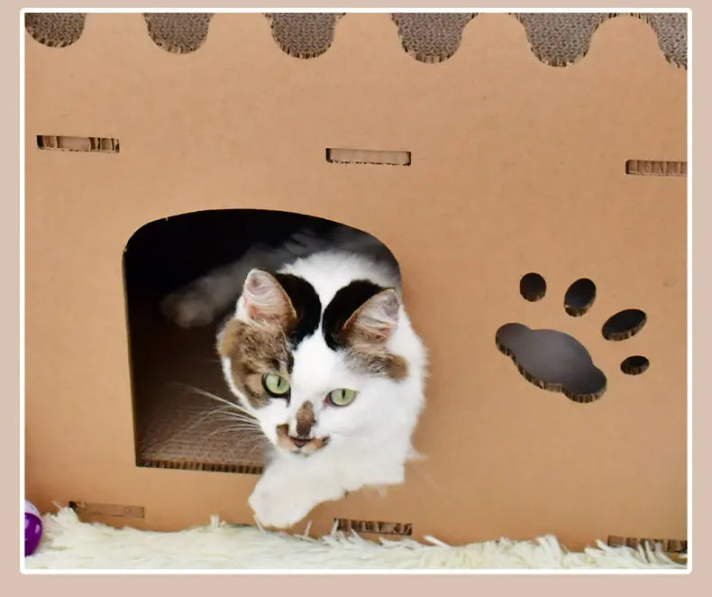 YES4PETS Cat Cardboard House Tower Condo Scratcher Pet Post Furniture Double Storey - Paws & Palettes