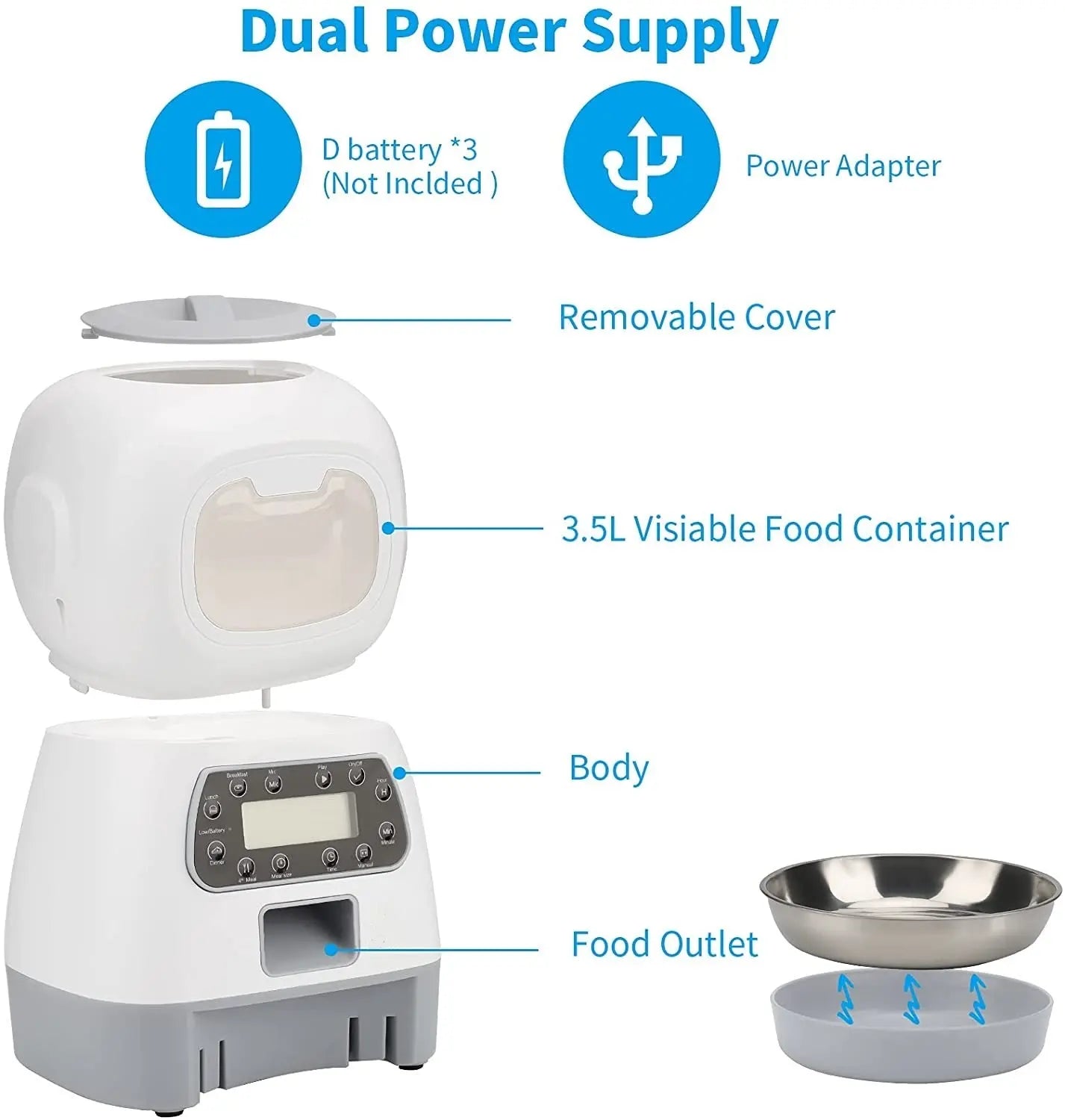 YES4PETS 3.5L Visible Automatic Digital Pet Dog Cat Feeder Food Bowl Dispenser - Paws & Palettes