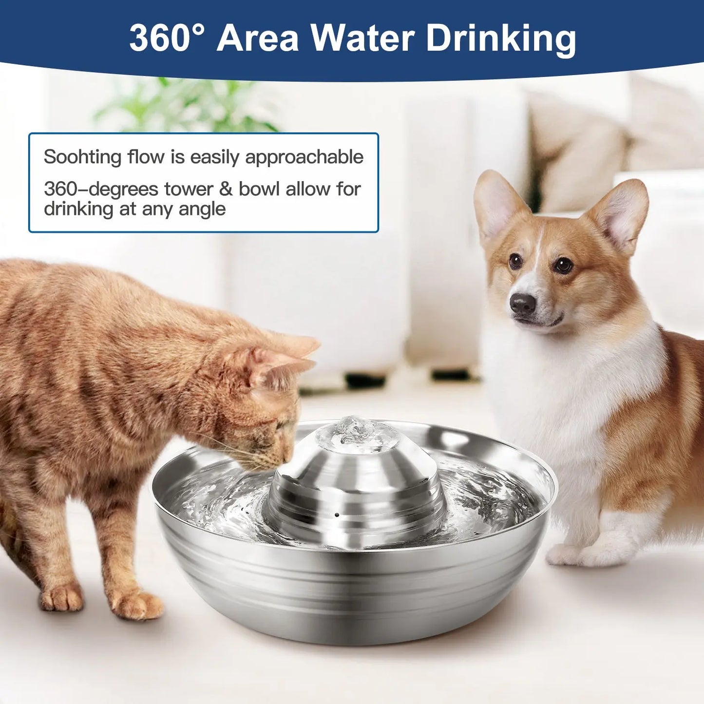 YES4PETS 2L Automatic Electric Pet Water Fountain Dog Cat Stainless Steel Feeder Bowl Dispenser - Paws & Palettes